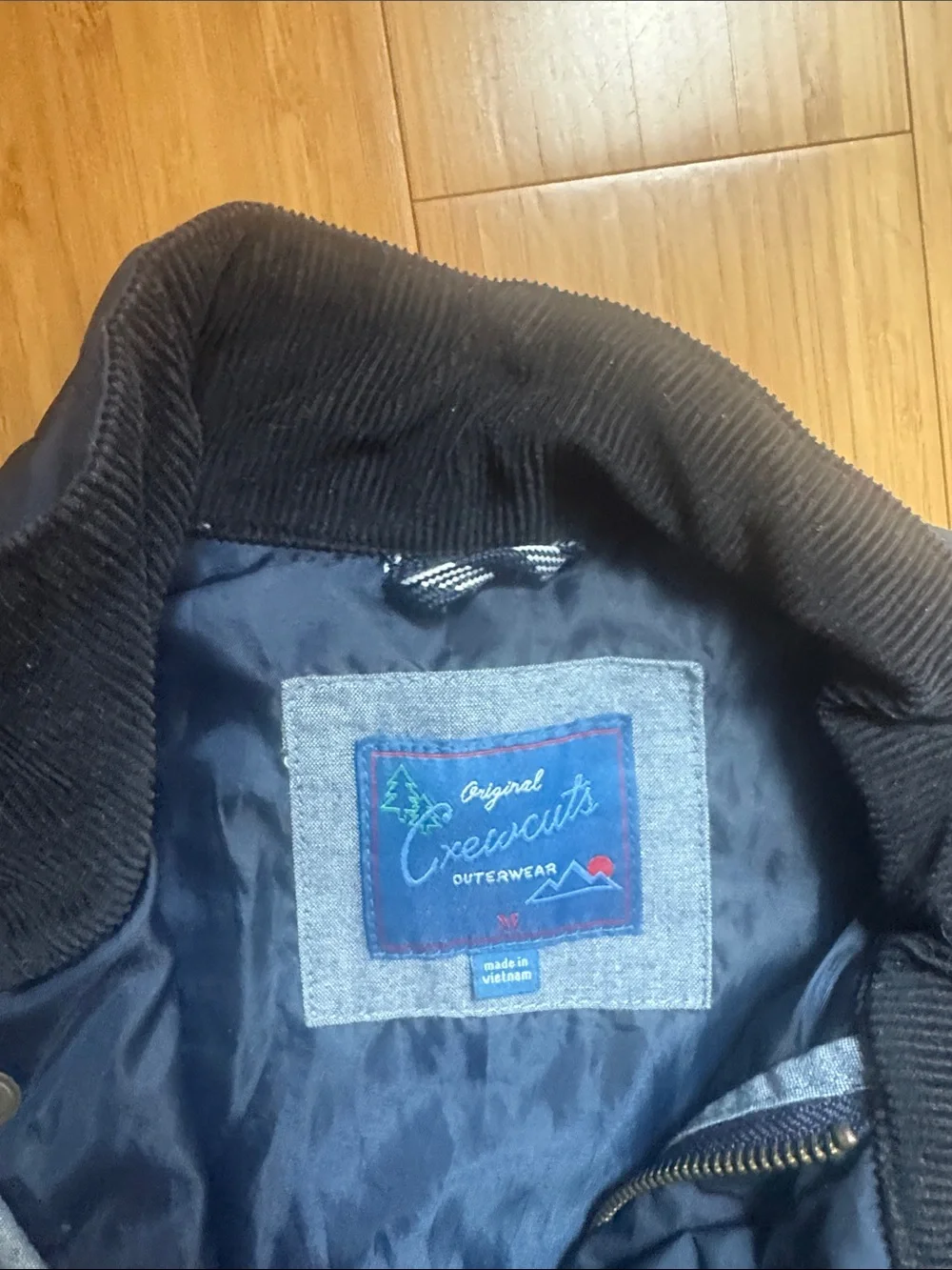 J. Crew Navy Quilted Lightweight Jacket with Black Corduroy Collar